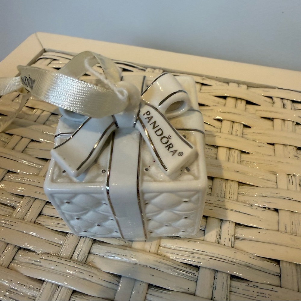 Pandora White Ceramic Gift Ornament with Silver Accents